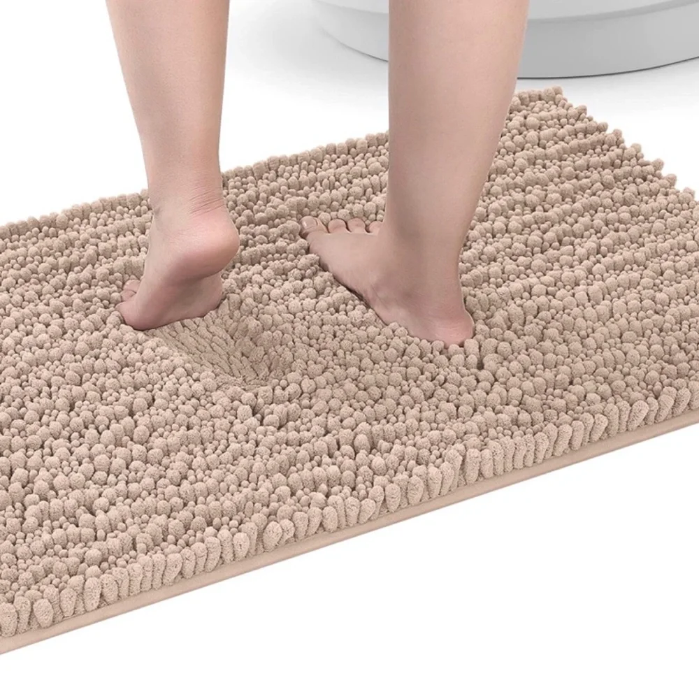 Non-Slip Bath Mat Soft Absorbent Plush Chenille Plush Rug 32” x 20” Beige